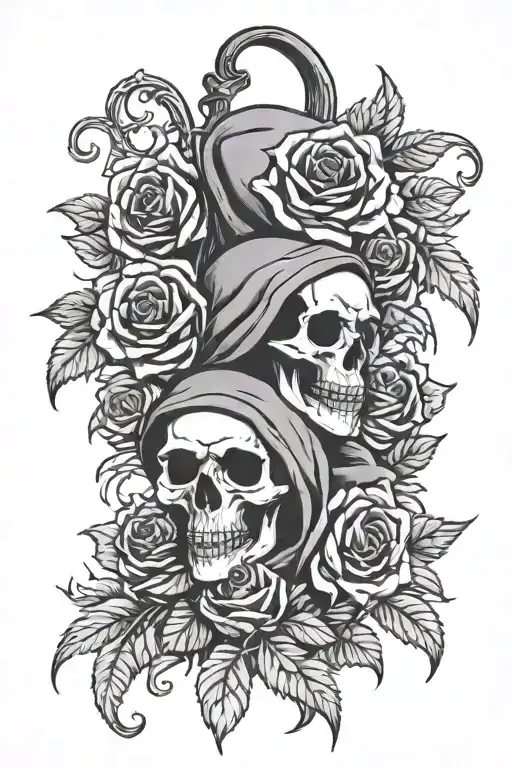 gothic roses with grim reaper tattoo design idea