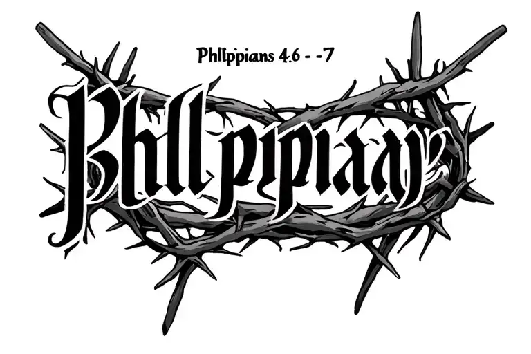 "Philippians 4:6-7" crown of thorns intertwined Philippians 4:6-7 tattoo design idea