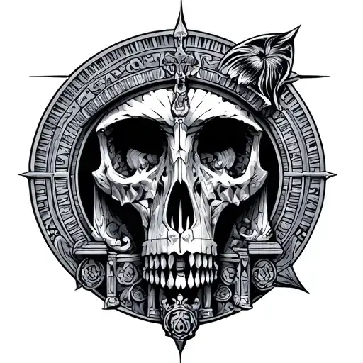 Make me an image to be used for a tattoo containing Babylon gates  tattoo design idea