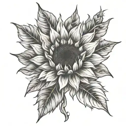pot leaf and sunflower tattoo design idea