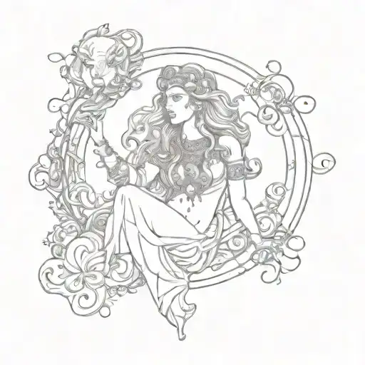 Aquarius goddess next to Leo god tattoo design idea