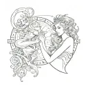 Aquarius goddess next to Leo god tattoo design idea