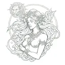 Aquarius goddess next to Leo god tattoo design idea