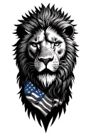 lion head american flag and rising phoenix rising from ashes tattoo design idea
