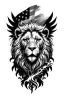 lion head american flag and rising phoenix rising from ashes tattoo design idea