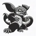 Stitch from Lilo & Stitch practicing jujitsu moves tattoo design idea