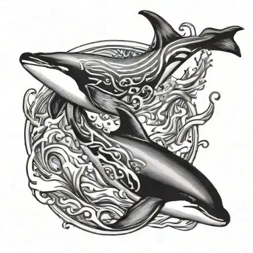 poseidon orcas swimming tattoo design idea