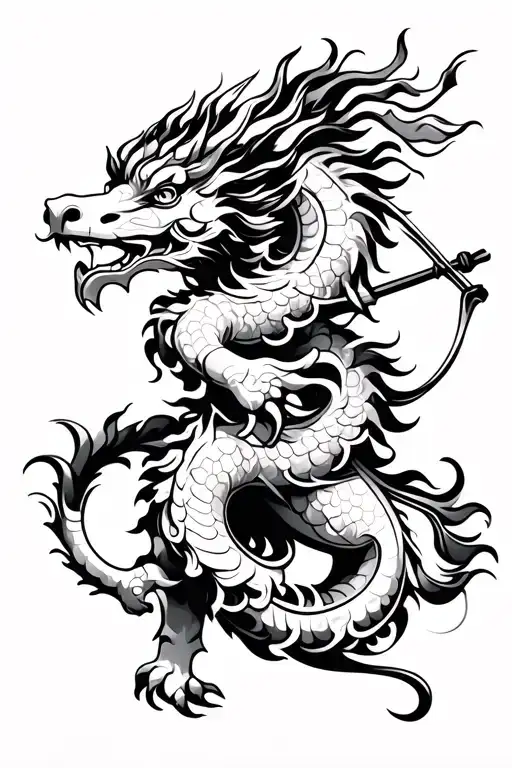 pixiu with chinese dragon wrapped round centaur bending a bow tattoo design idea