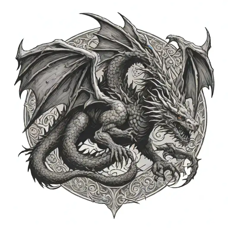 death dragon with wings tattoo design idea