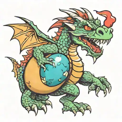 Angry dragon holding egg tattoo design idea