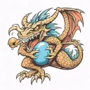 Angry dragon holding egg tattoo design idea