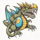 Angry dragon holding egg tattoo design idea