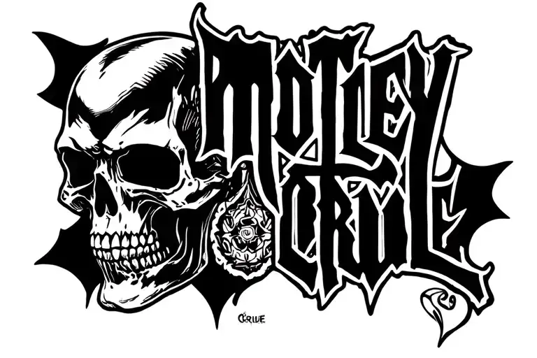 Skull with motley crue logo tattoo design idea
