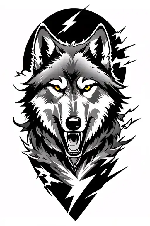 wolf storm clouds lightening bolt tattoo design idea