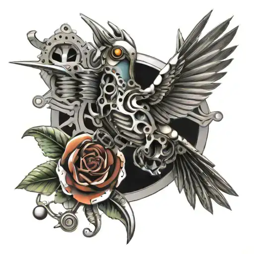 mechanical hummingbird tattoo design idea