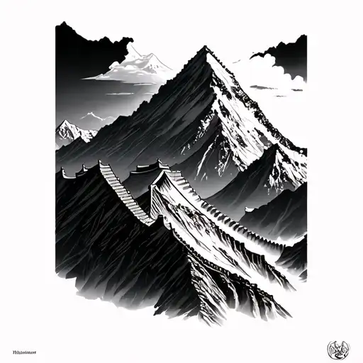 Mount Everest, Great Wall of China,  tattoo design idea