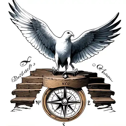 dove with staircase and compass tattoo design idea