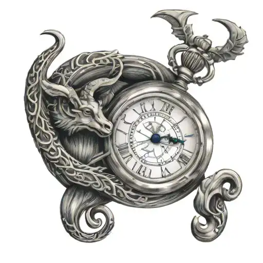 Capricorn traibal real, 2 x pocket watch, lighthouse tattoo design idea