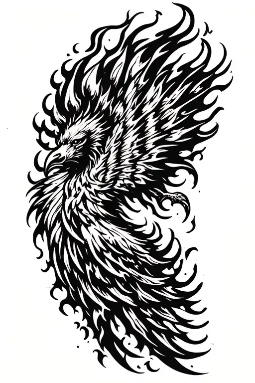 flaming Phoenix rising from ash tattoo design idea