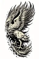 flaming Phoenix rising from ash tattoo design idea