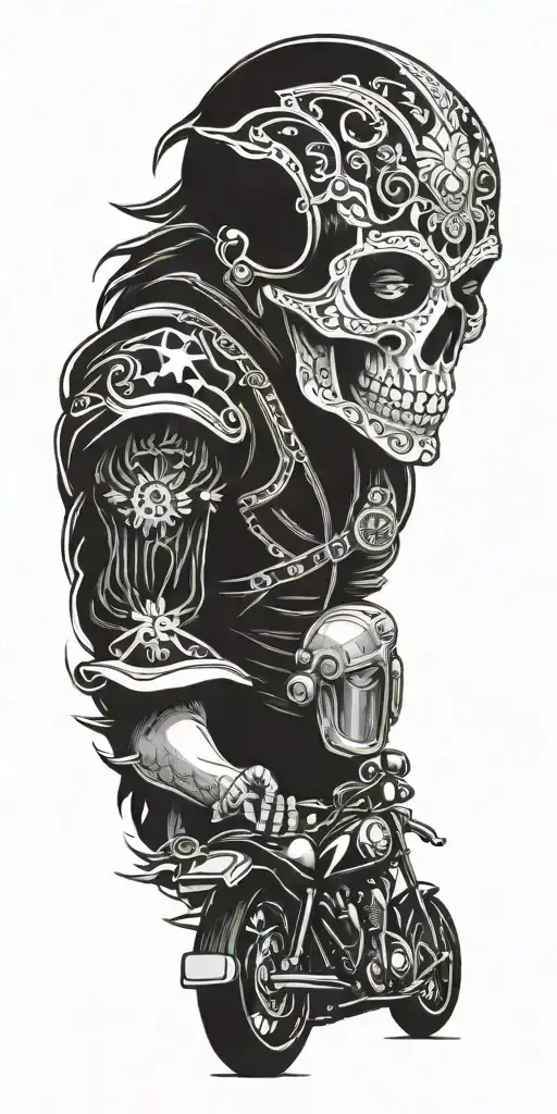 Day of the Dead themed motorcycle design with Mexican cultural elements tattoo design idea