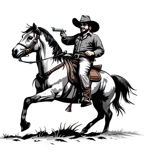 cowboy ridding a horse with a revolver and smoking a cigar tattoo design idea