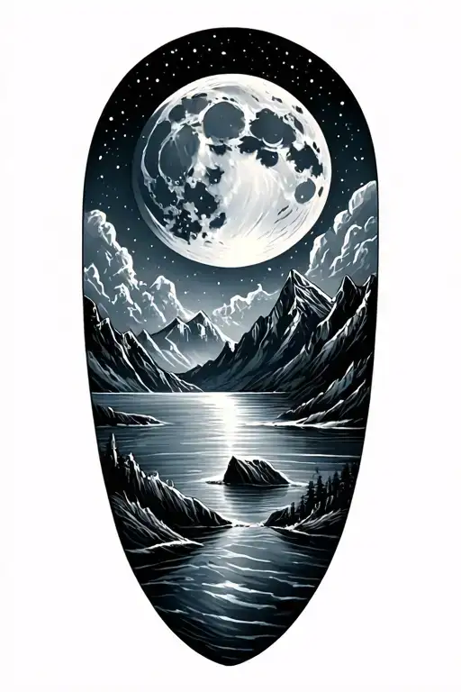 alaska mountains, ocean, full moon, big dipper tattoo design idea