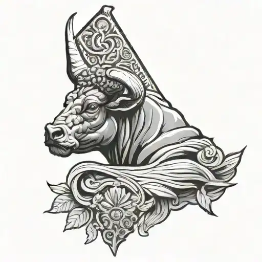 Roman banner with a bull head tattoo design idea
