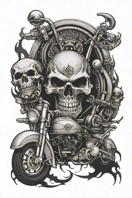 Harley Davidson, Skull, Biker tattoo design idea