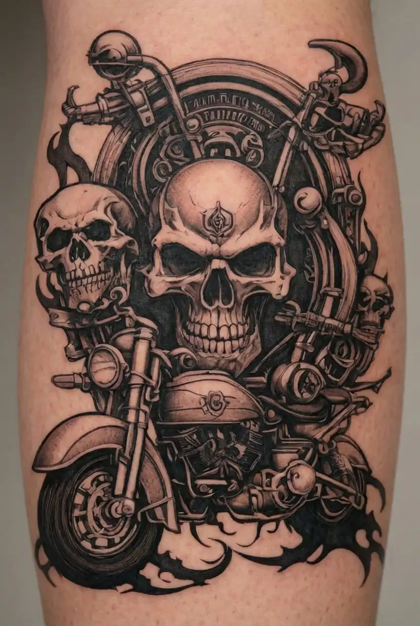 Harley Davidson, Skull, Biker tattoo design idea