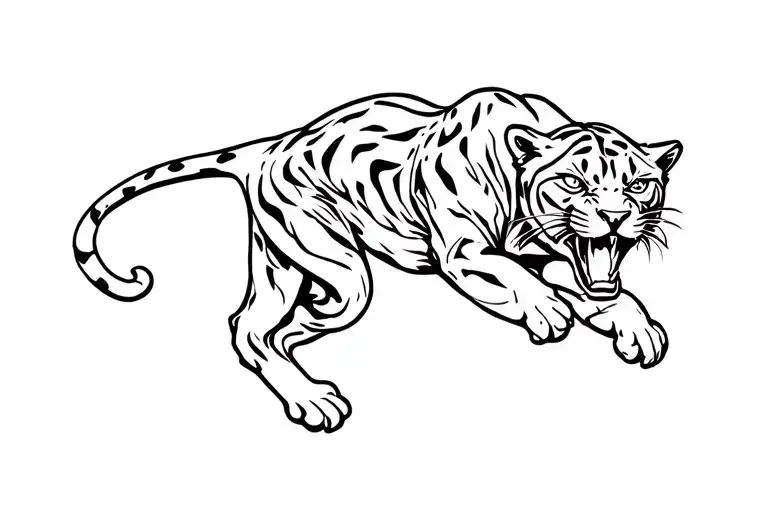 aggressive jumping panther tattoo design idea