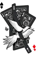 poker cards floating doves plus cross with roses intertwined tattoo design idea