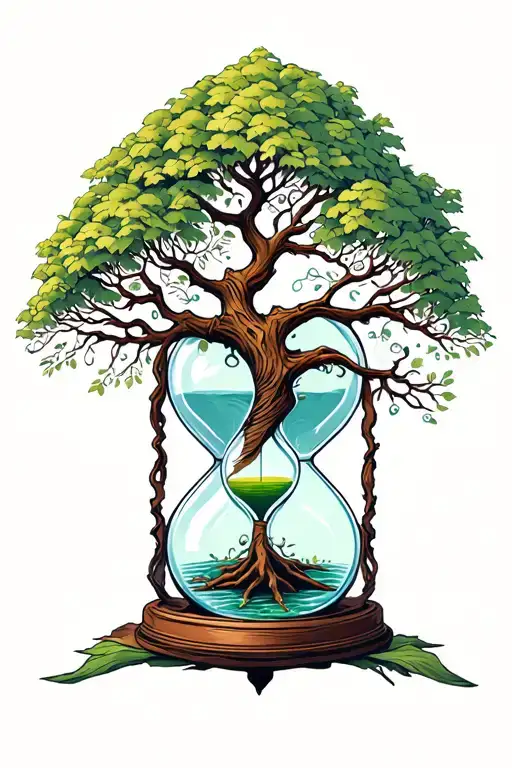 tree of life growing through hourglass tattoo design idea