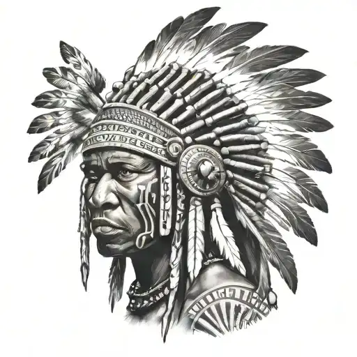 African Warrior With Native American headress tattoo design idea