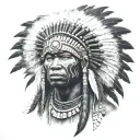 African Warrior With Native American headress tattoo design idea