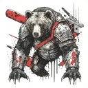 a bear in armor with a hammer calmly looks straight at you tattoo design idea