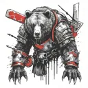 a bear in armor with a hammer calmly looks straight at you tattoo design idea