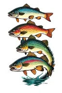 rainbow trout, catfish, crappie, Christ, mountain lake, family, America, freedom tattoo design idea