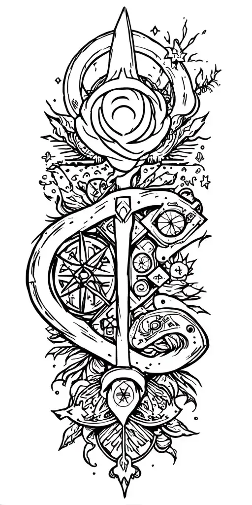 gaming computer and magic the gathering mana symbols inside tattoo design idea