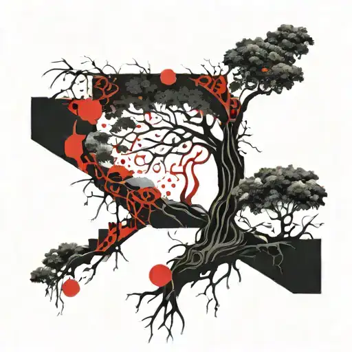 tree of life with the letter L incorporated into the roots and with the letter T incorporated into the foliage tattoo design idea