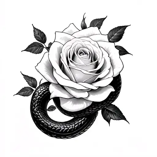 black snake wrapped around white rose intertwined tattoo design idea