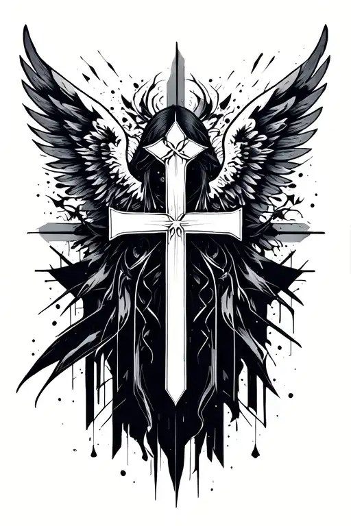 Dark Angel cross surrounded tattoo design idea