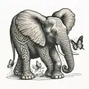 elephant playing with a butterfly  tattoo design idea