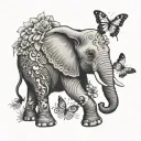 elephant playing with a butterfly  tattoo design idea
