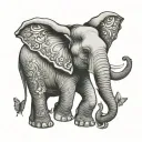 elephant playing with a butterfly  tattoo design idea