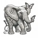 elephant playing with a butterfly  tattoo design idea