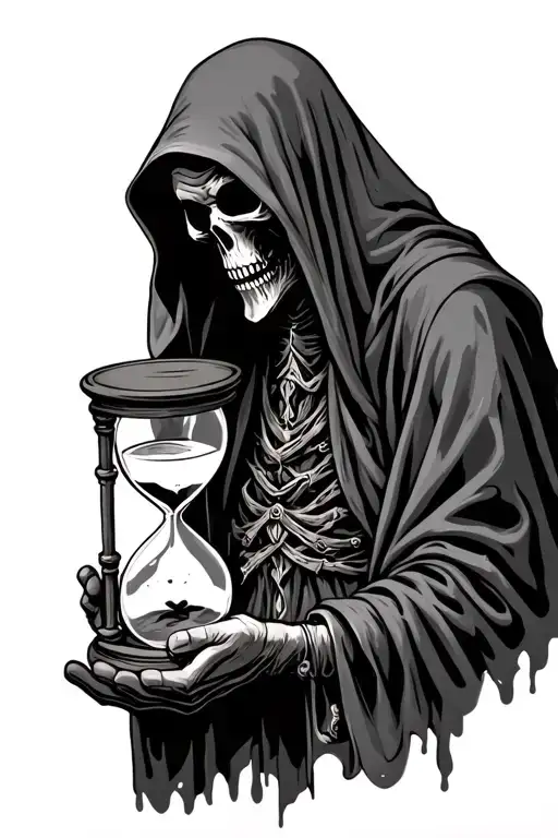 rugged grim reaper holding hourglass tattoo design idea