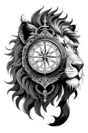 lion compass and clock tattoo design idea