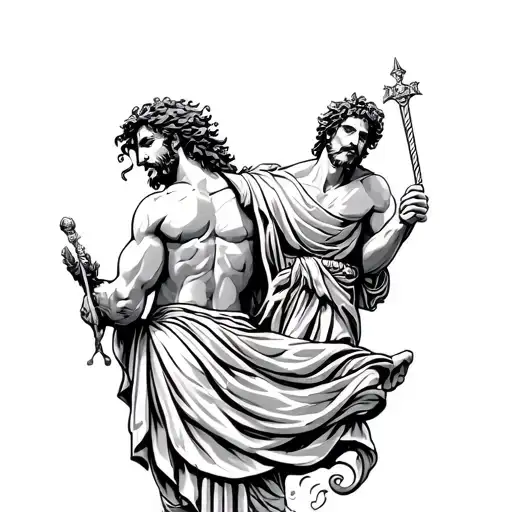 greek god journey with hercule on shoulder tattoo design idea