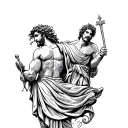 greek god journey with hercule on shoulder tattoo design idea